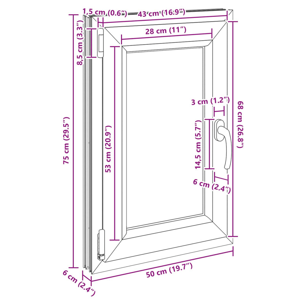 Produktbild för Källarfönster RISOR 50 x 75 cm PVC och glas Antracit