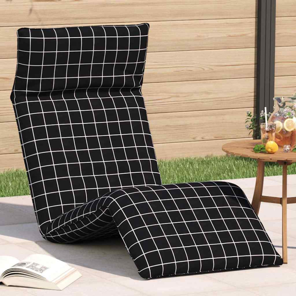 Produktbild för Hopfällbar solstol svart rutigt mönster 175x54x8,5 cm oxfordtyg