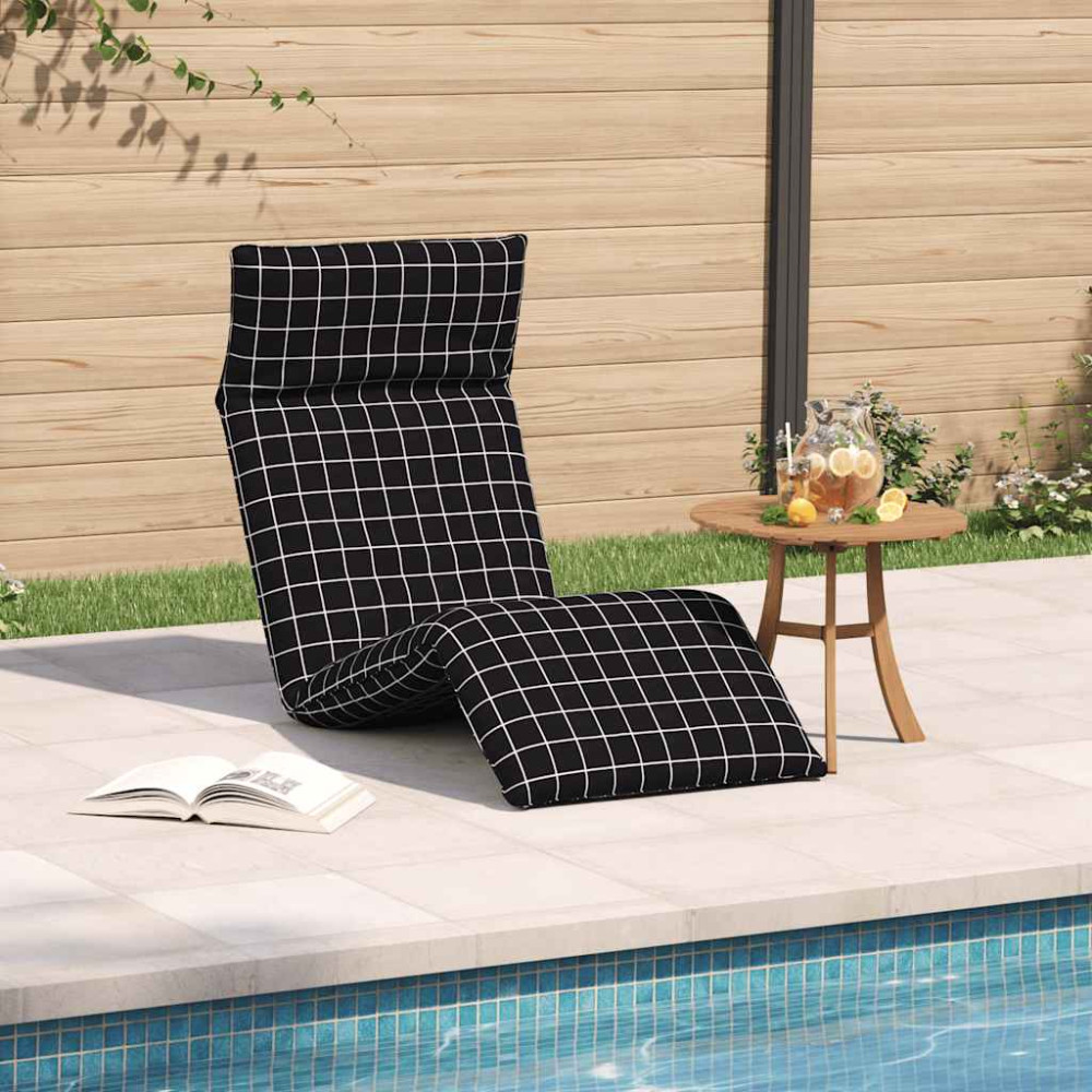 Produktbild för Hopfällbar solstol svart rutigt mönster 175x54x8,5 cm oxfordtyg