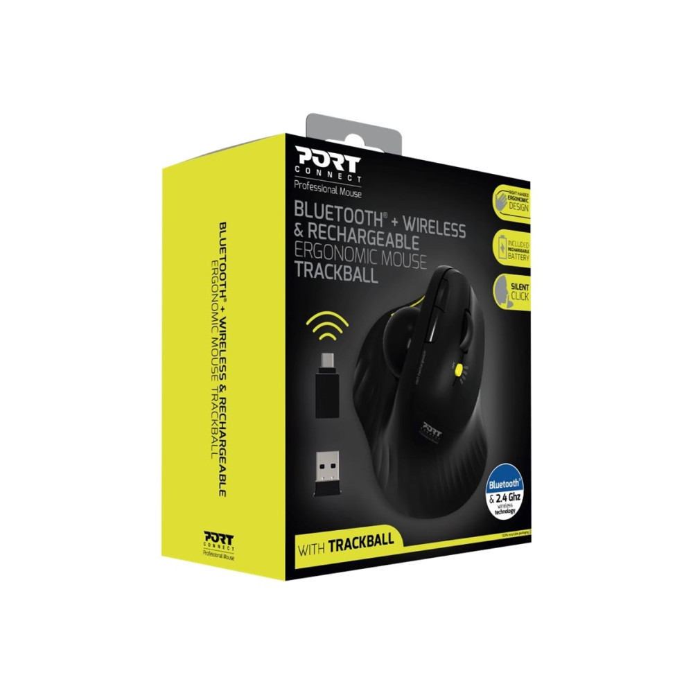 Produktbild för PORT Connect Professional - vertikal mus - with trackball - 2.4 GHz, Bluetooth 3.0, Bluetooth 5.0