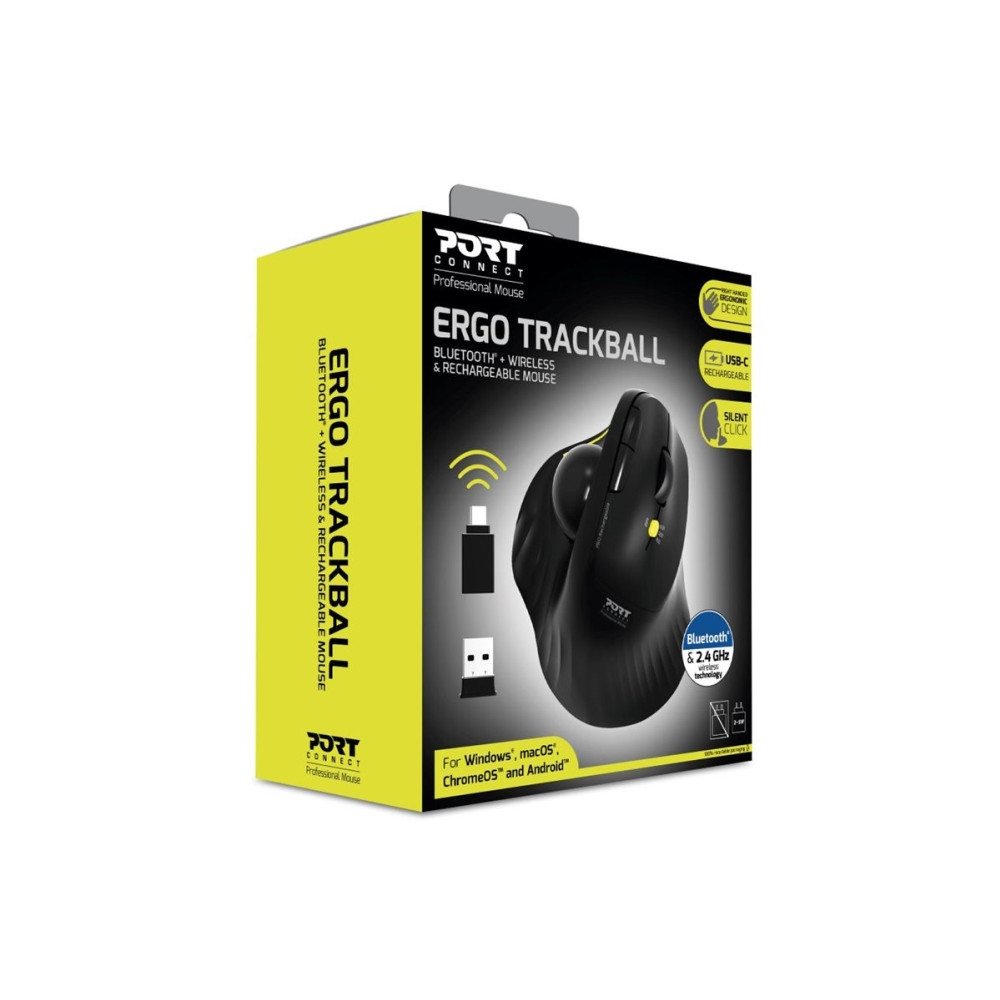 Produktbild för PORT Connect Professional - vertikal mus - with trackball - 2.4 GHz, Bluetooth 3.0, Bluetooth 5.0