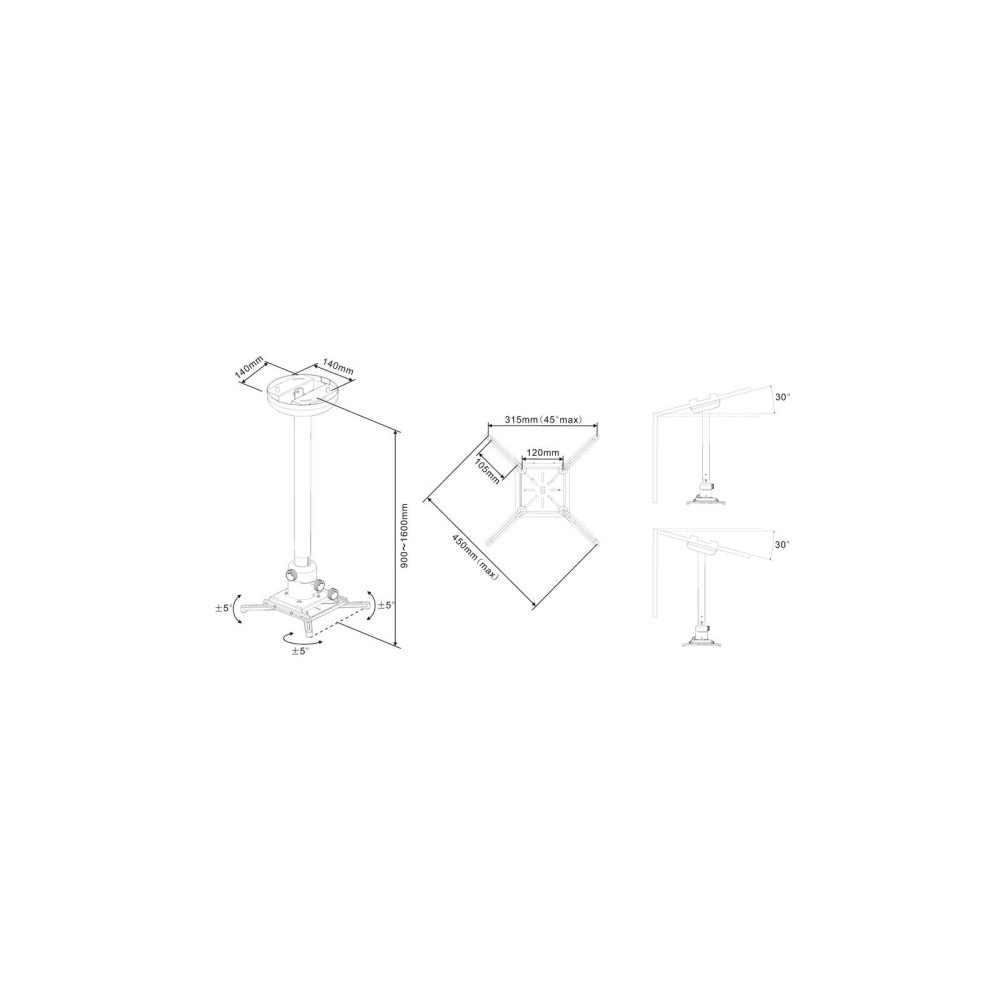 Produktbild för Multibrackets M Universal Projector Ceiling Mount 900-1600 with Fine tune monteringssats - för projektor - vit