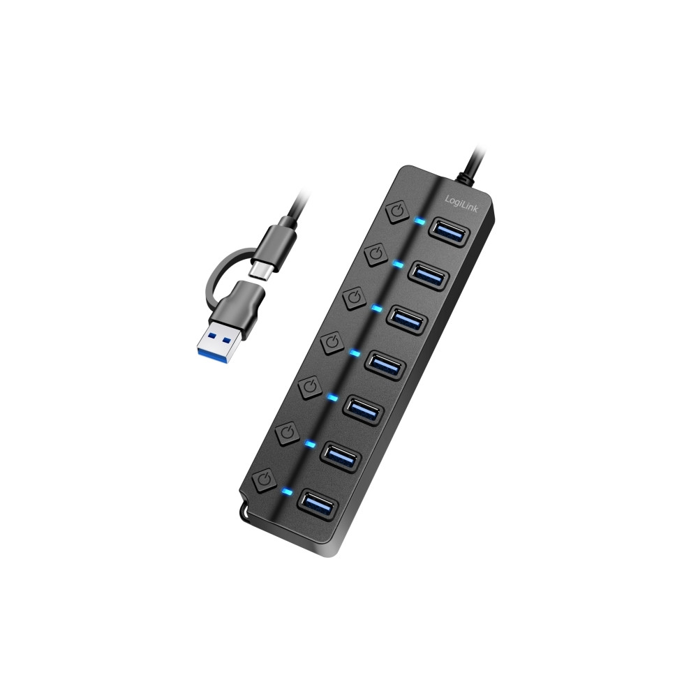 Produktbild för LogiLink USB 3.0 Hub, 7-port, w/ switch for each port, black