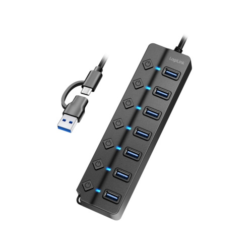 LogiLink LogiLink USB 3.0 Hub, 7-port, w/ switch for each port, black
