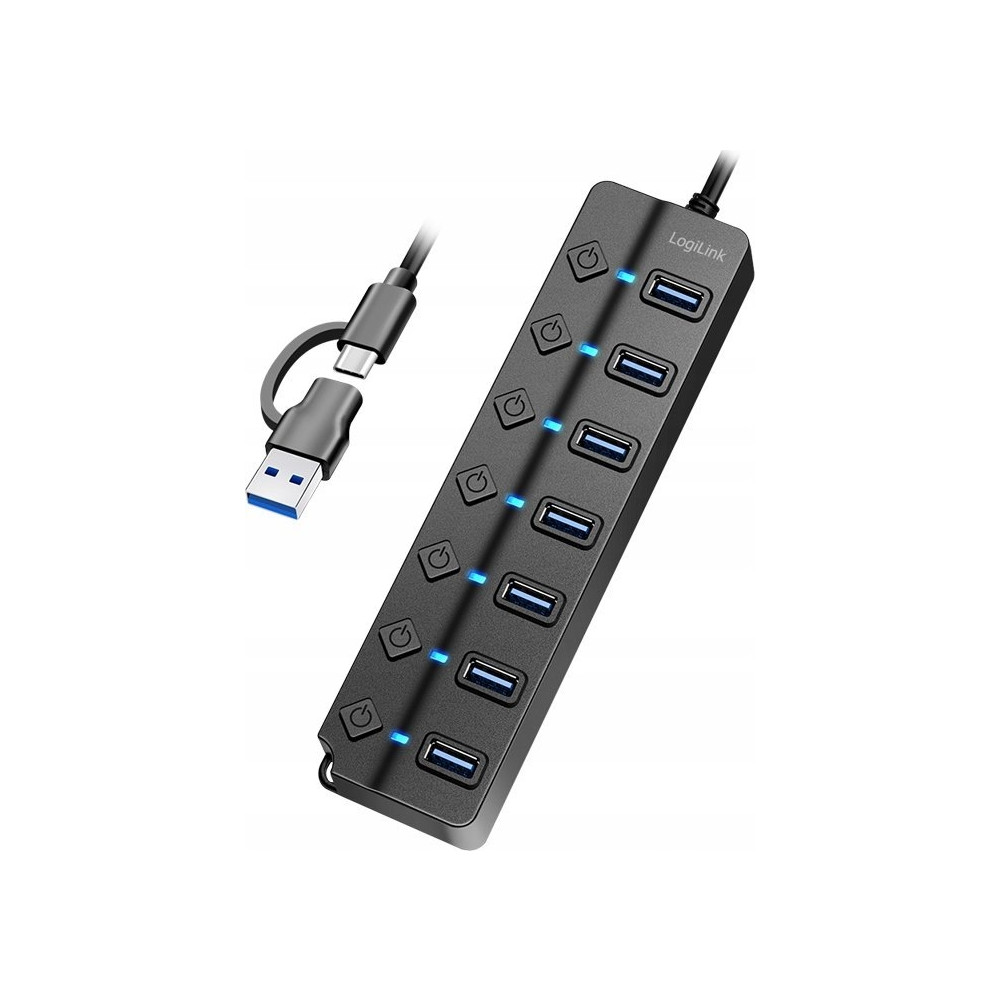 Produktbild för LogiLink USB 3.0 Hub, 7-port, w/ switch for each port, black