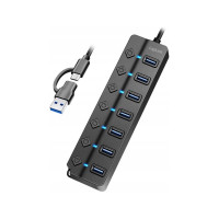 Produktbild för LogiLink USB 3.0 Hub, 7-port, w/ switch for each port, black