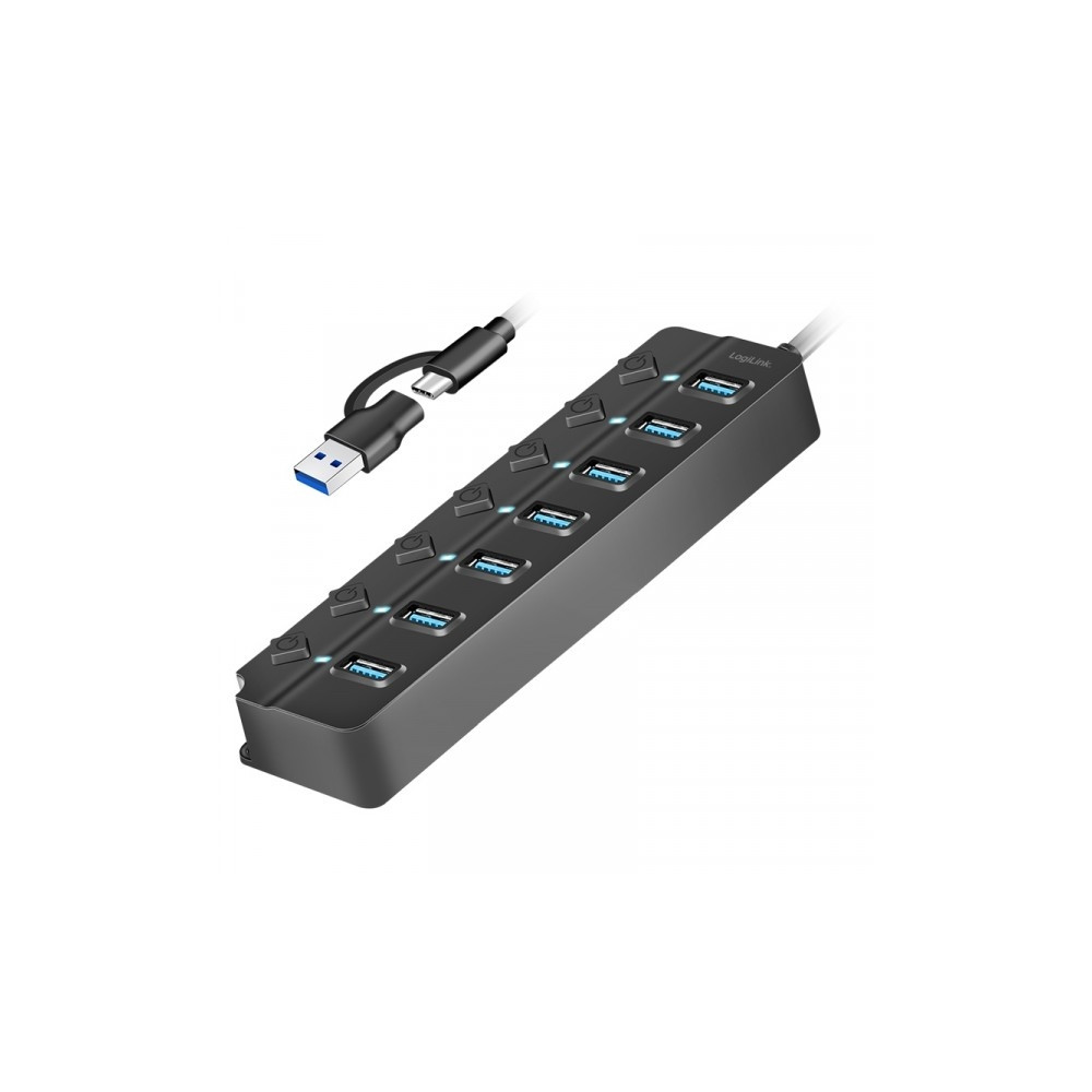 Produktbild för LogiLink USB 3.0 Hub, 7-port, w/ switch for each port, black