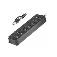 Produktbild för LogiLink USB 3.0 Hub, 7-port, w/ switch for each port, black