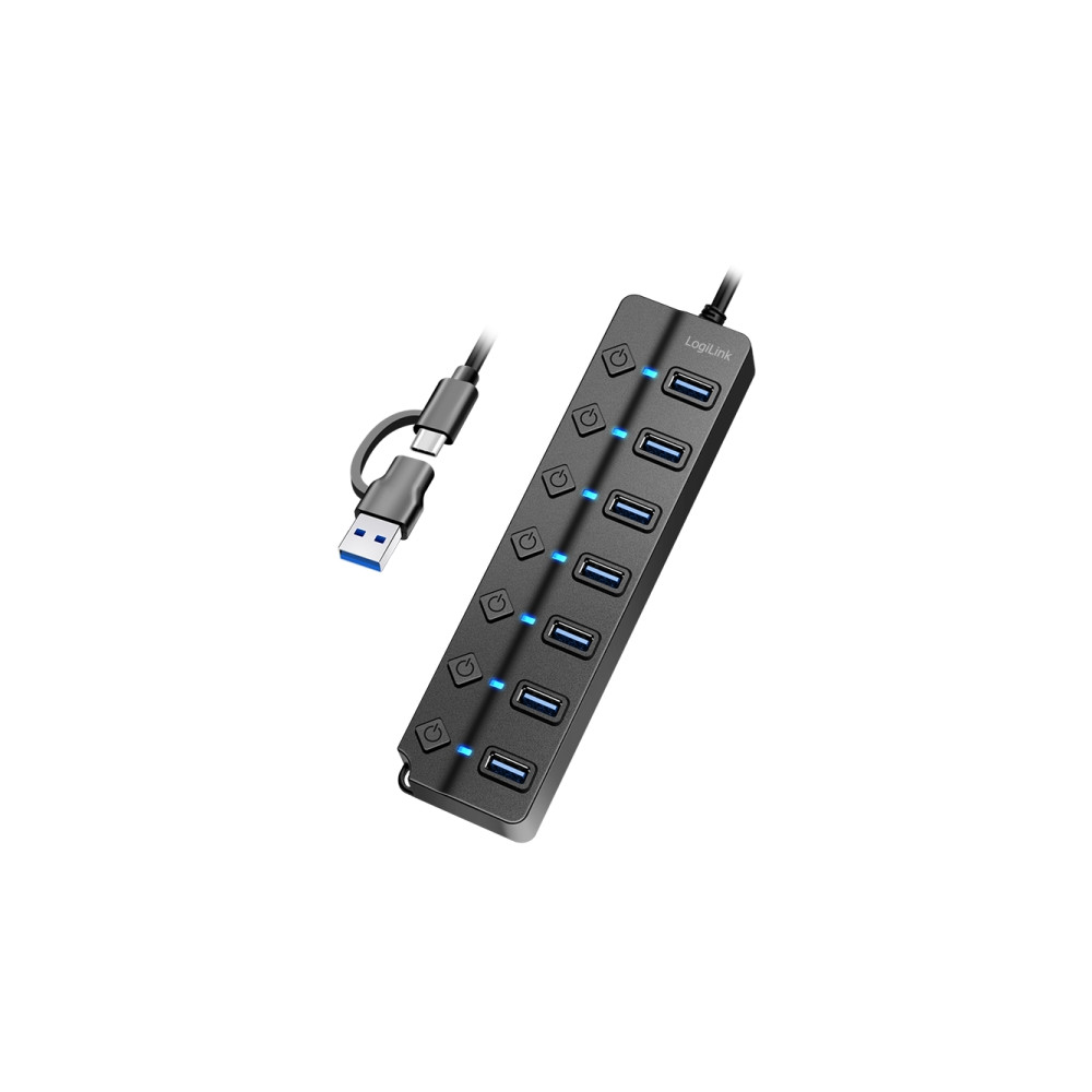 Produktbild för LogiLink USB 3.0 Hub, 7-port, w/ switch for each port, black