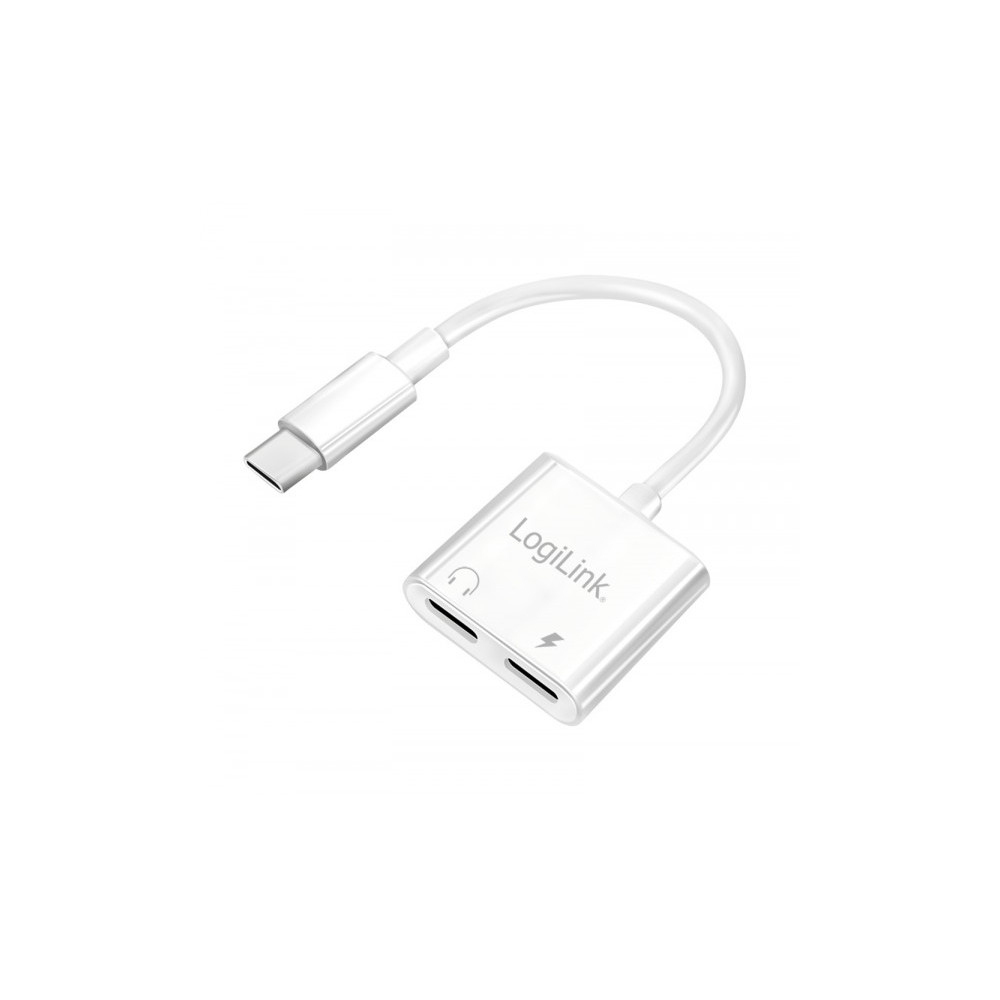 Produktbild för LogiLink USB-C Audio adapter, USB-C/M to 2x USB-C/F, 60W PD,...