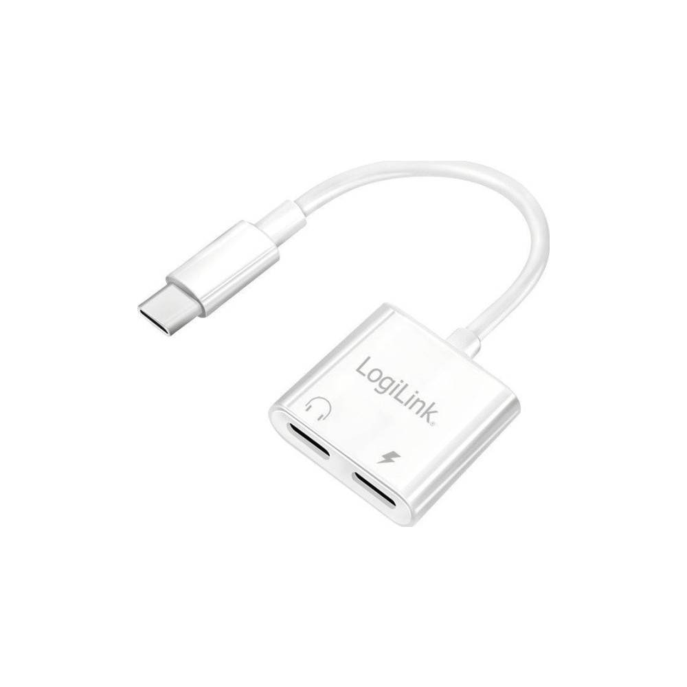 Produktbild för LogiLink USB-C Audio adapter, USB-C/M to 2x USB-C/F, 60W PD,...
