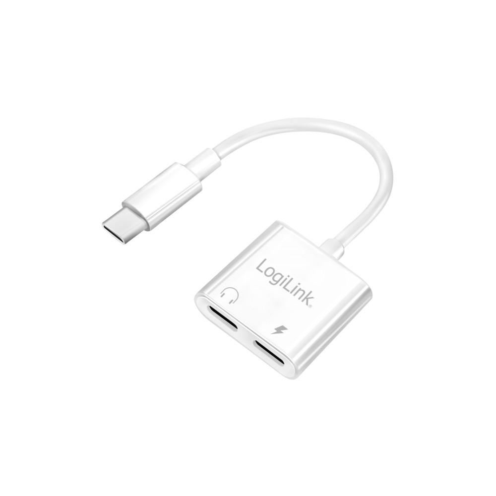 Produktbild för LogiLink USB-C Audio adapter, USB-C/M to 2x USB-C/F, 60W PD,...