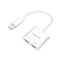 Produktbild för LogiLink USB-C Audio adapter, USB-C/M to 2x USB-C/F, 60W PD,...