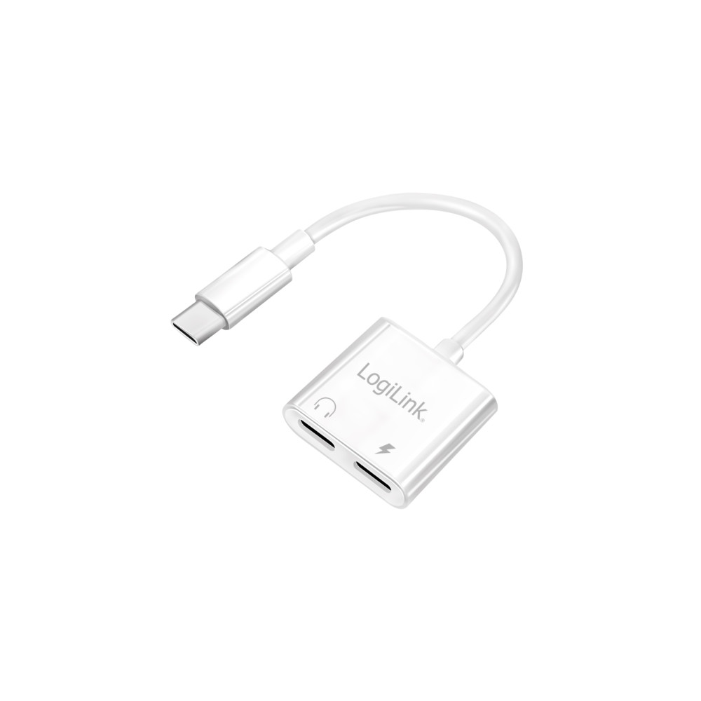 Produktbild för LogiLink USB-C Audio adapter, USB-C/M to 2x USB-C/F, 60W PD,...