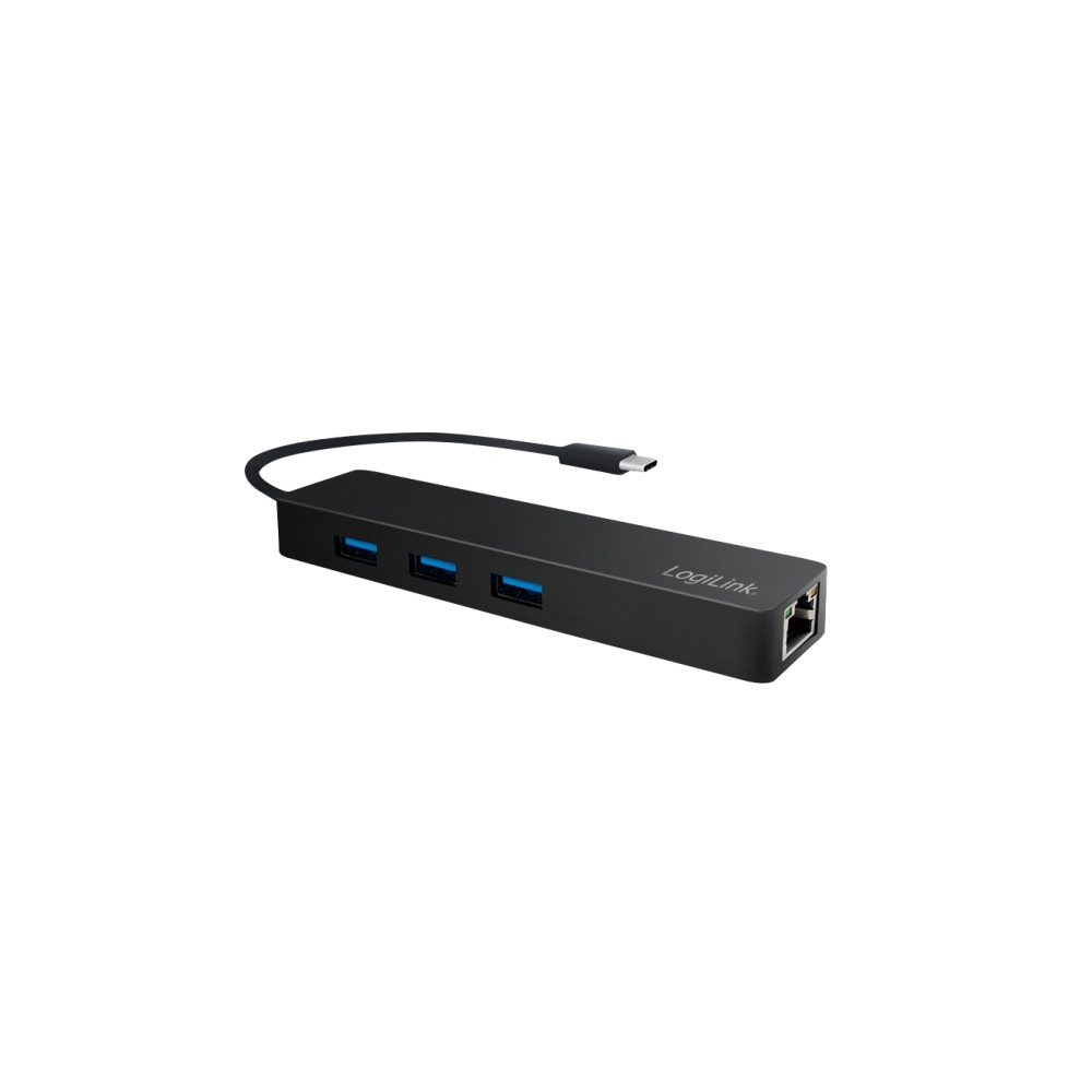 Produktbild för LogiLink USB-C hub, 3 ports + Gigabit adapter - hubb - 3 portar