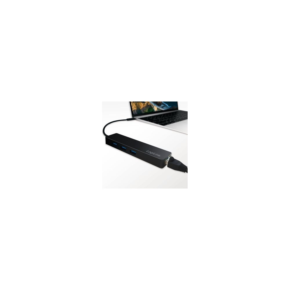 Produktbild för LogiLink USB-C hub, 3 ports + Gigabit adapter - hubb - 3 portar