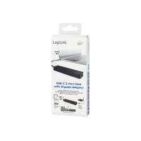Produktbild för LogiLink USB-C hub, 3 ports + Gigabit adapter - hubb - 3 portar