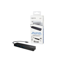 Produktbild för LogiLink USB-C hub, 3 ports + Gigabit adapter - hubb - 3 portar