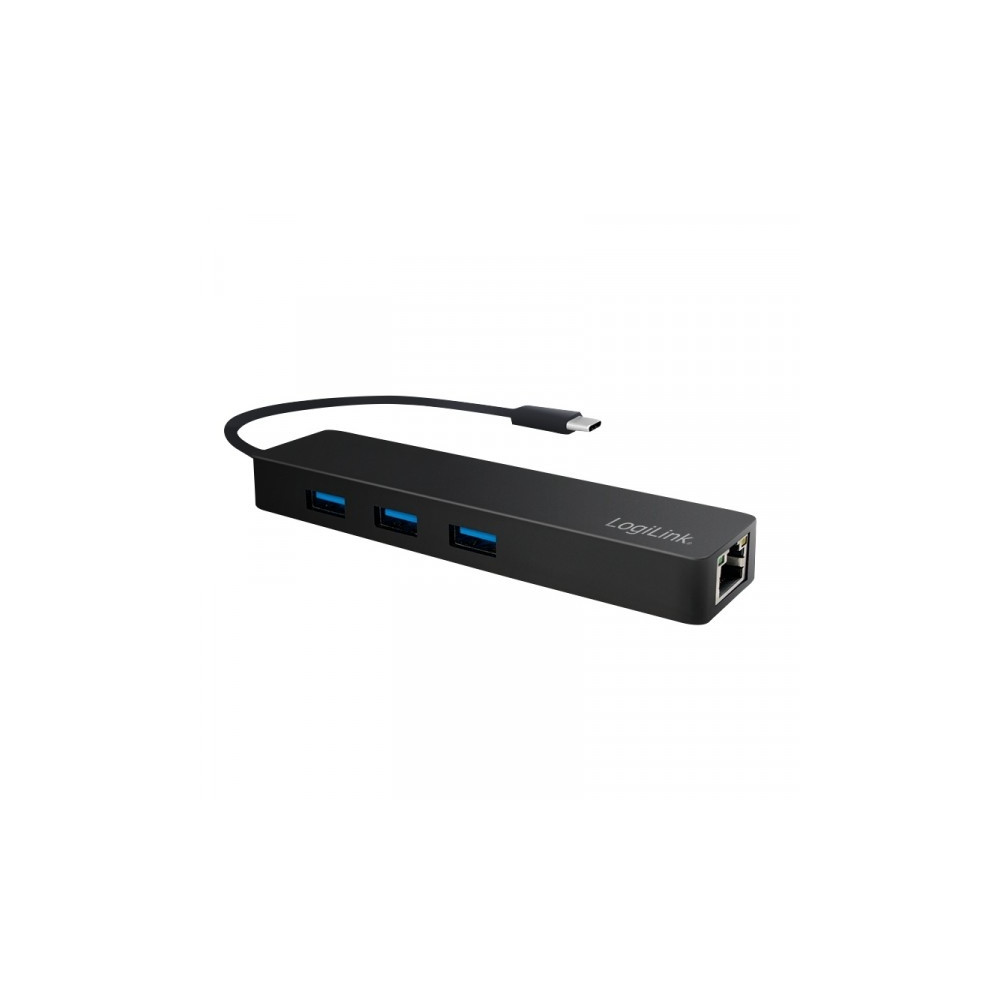 Produktbild för LogiLink USB-C hub, 3 ports + Gigabit adapter - hubb - 3 portar
