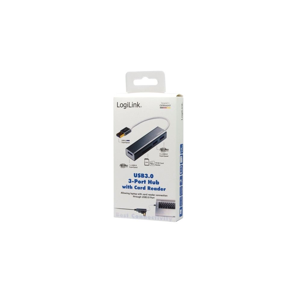 Produktbild för LogiLink USB 3.0 3-Port Hub with Card Reader - hubb - 3 portar