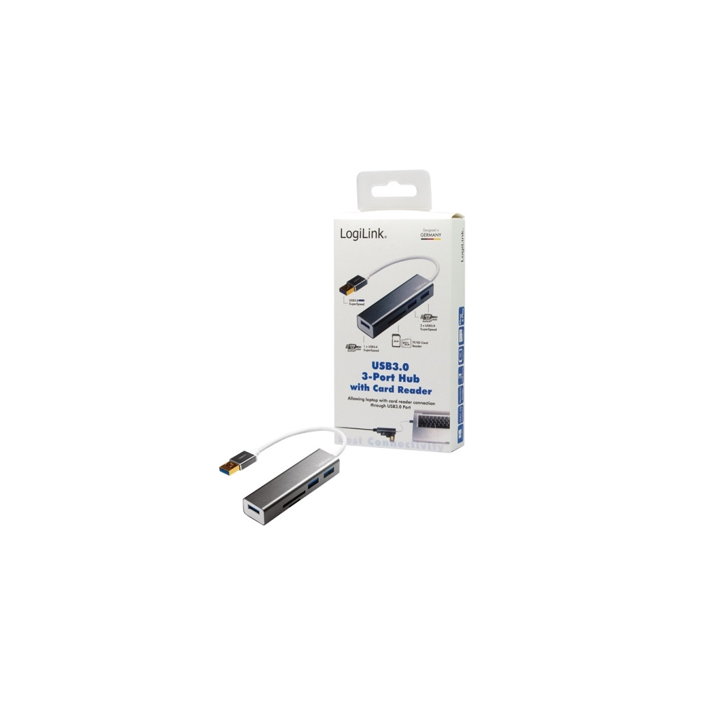 Produktbild för LogiLink USB 3.0 3-Port Hub with Card Reader - hubb - 3 portar