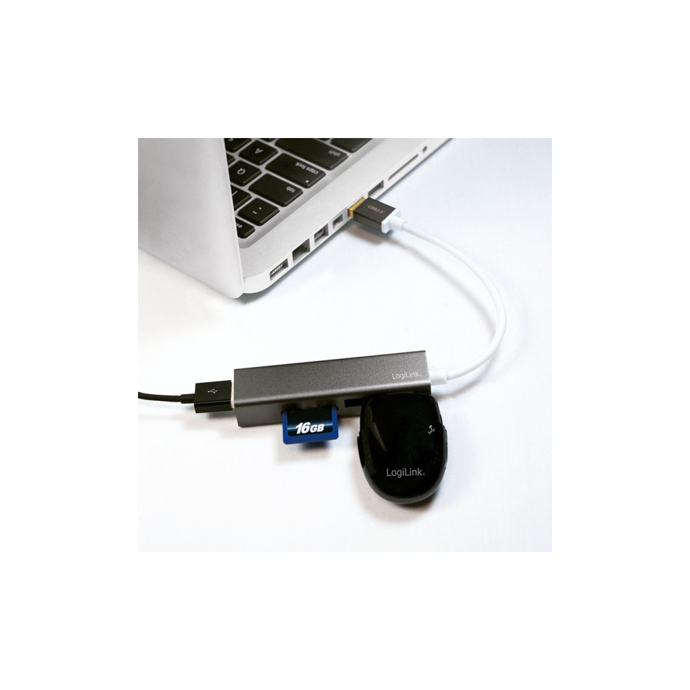 Produktbild för LogiLink USB 3.0 3-Port Hub with Card Reader - hubb - 3 portar