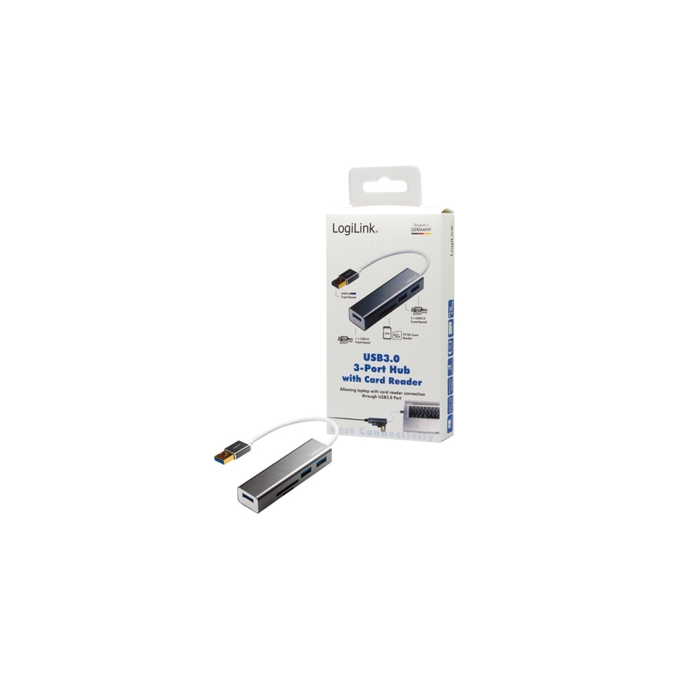 Produktbild för LogiLink USB 3.0 3-Port Hub with Card Reader - hubb - 3 portar