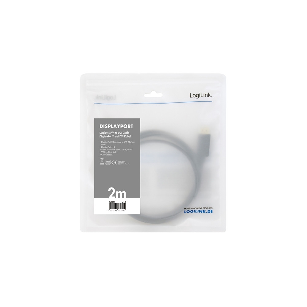 Produktbild för LogiLink - videoadapterkabel - DisplayPort till DVI-D - 5 m