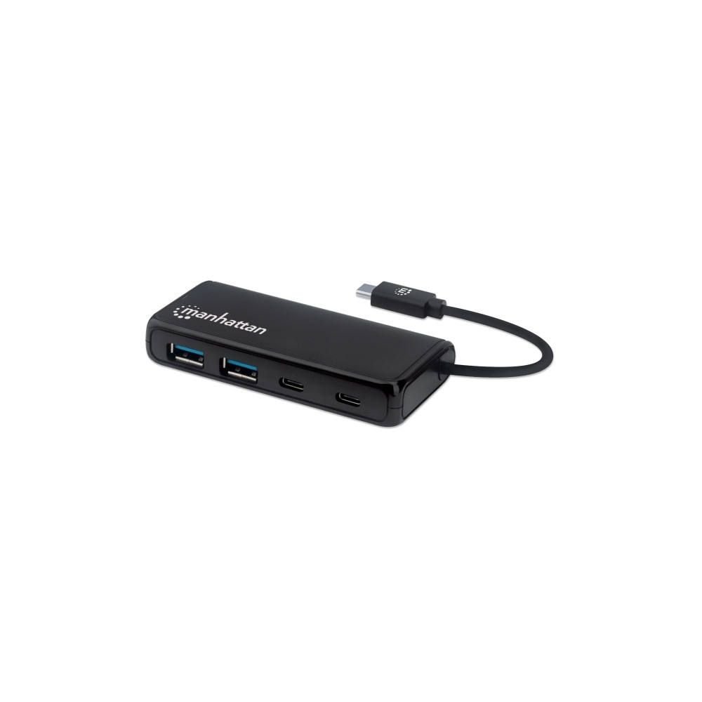 Produktbild för Manhattan USB-C Dock/Hub - Ports (x4): USB-A (x2) and USB-C (x2), 5 Gbps (USB 3.2 Gen1 aka USB 3.0), External Power Supply Not Needed, Cable 13.5cm, SuperSpeed USB, Black, Three Year Warranty, Retail Box - hubb - 4 portar