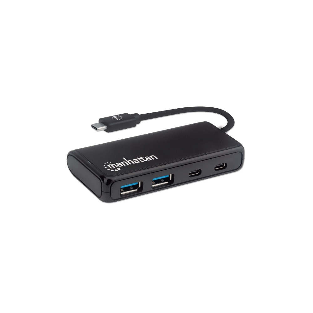 Produktbild för Manhattan USB-C Dock/Hub - Ports (x4): USB-A (x2) and USB-C (x2), 5 Gbps (USB 3.2 Gen1 aka USB 3.0), External Power Supply Not Needed, Cable 13.5cm, SuperSpeed USB, Black, Three Year Warranty, Retail Box - hubb - 4 portar