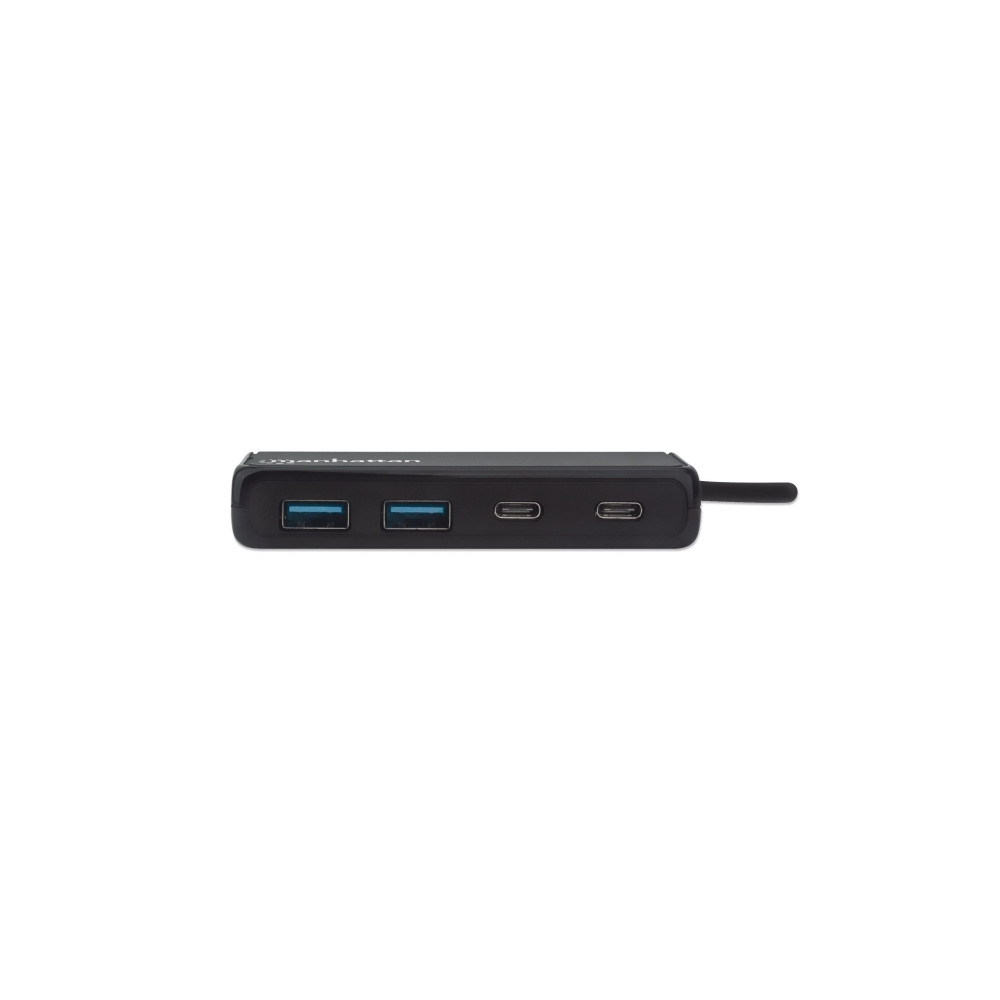 Produktbild för Manhattan USB-C Dock/Hub - Ports (x4): USB-A (x2) and USB-C (x2), 5 Gbps (USB 3.2 Gen1 aka USB 3.0), External Power Supply Not Needed, Cable 13.5cm, SuperSpeed USB, Black, Three Year Warranty, Retail Box - hubb - 4 portar