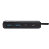 Produktbild för Manhattan USB-C Dock/Hub - Ports (x4): USB-A (x2) and USB-C (x2), 5 Gbps (USB 3.2 Gen1 aka USB 3.0), External Power Supply Not Needed, Cable 13.5cm, SuperSpeed USB, Black, Three Year Warranty, Retail Box - hubb - 4 portar