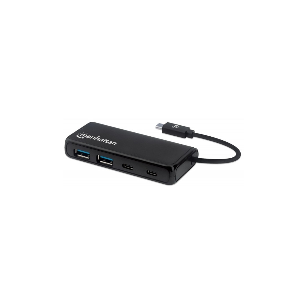 Produktbild för Manhattan USB-C Dock/Hub - Ports (x4): USB-A (x2) and USB-C (x2), 5 Gbps (USB 3.2 Gen1 aka USB 3.0), External Power Supply Not Needed, Cable 13.5cm, SuperSpeed USB, Black, Three Year Warranty, Retail Box - hubb - 4 portar
