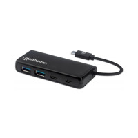 Produktbild för Manhattan USB-C Dock/Hub - Ports (x4): USB-A (x2) and USB-C (x2), 5 Gbps (USB 3.2 Gen1 aka USB 3.0), External Power Supply Not Needed, Cable 13.5cm, SuperSpeed USB, Black, Three Year Warranty, Retail Box - hubb - 4 portar