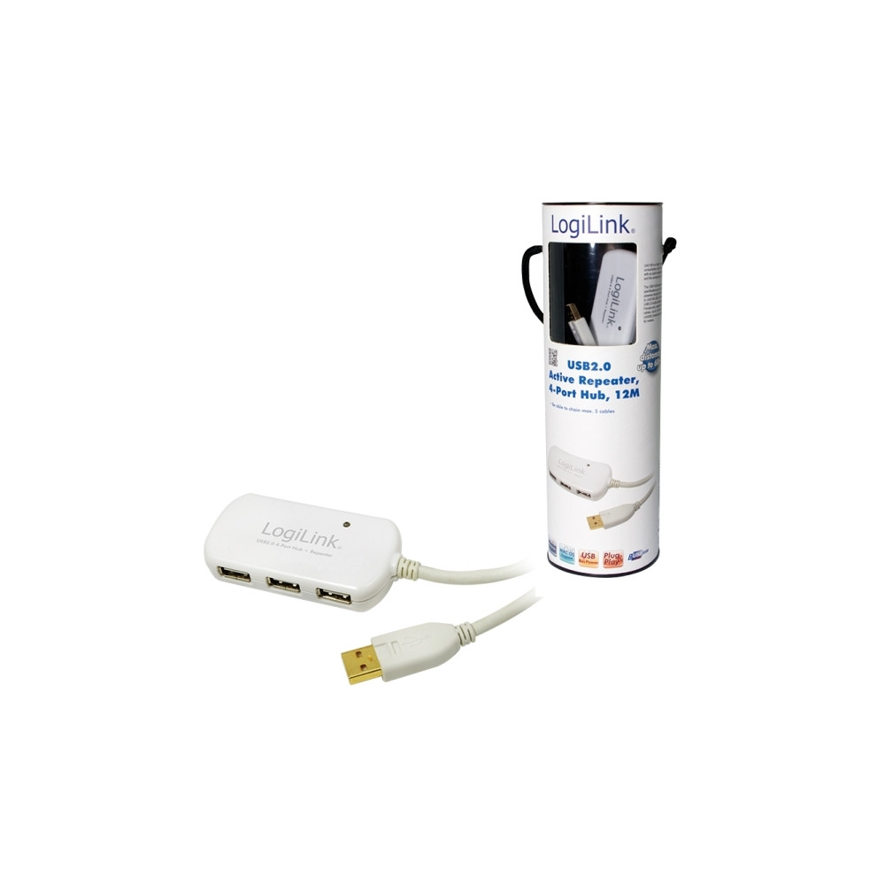 Produktbild för LogiLink USB 2.0 Hub 4-Port with repeater cable - hubb - 4 portar