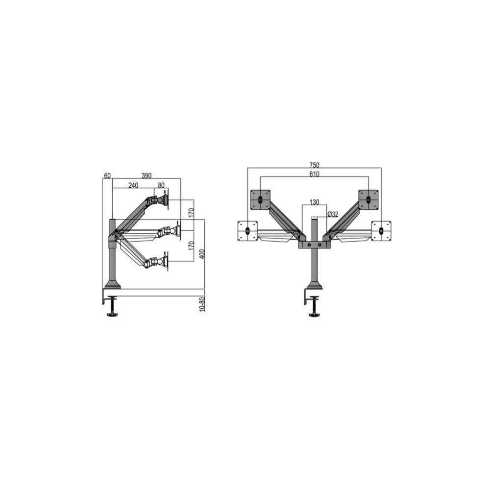 Produktbild för Multibrackets M VESA Gas Lift Arm Dual monteringssats - för 2 LCD-bildskärmar - svart