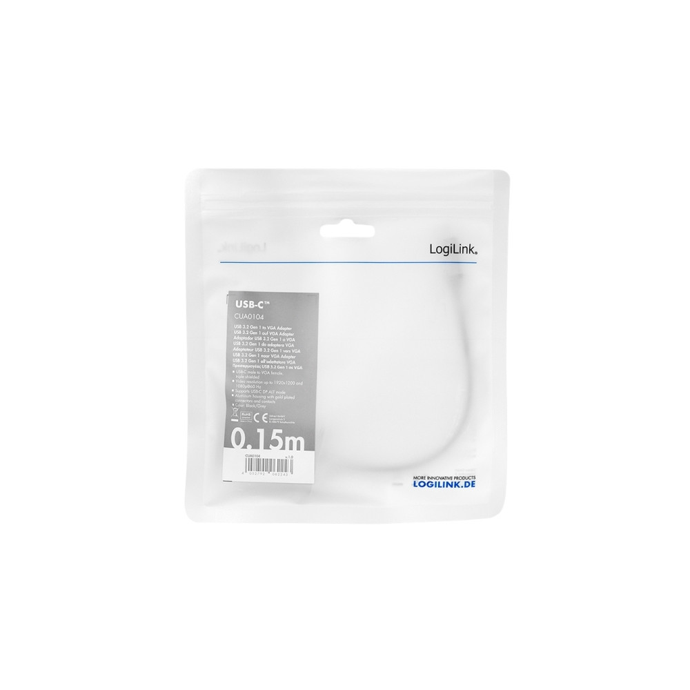 Produktbild för LogiLink - USB/VGA-adapter - USB-C till HD-15 (VGA) - 15 cm