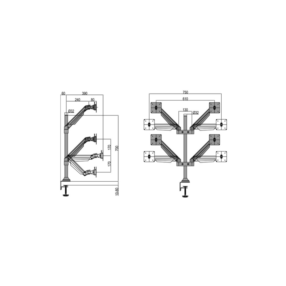 Produktbild för Multibrackets M VESA Gas Lift Arm Quad monteringssats - för 4 LCD-bildskärmar - svart