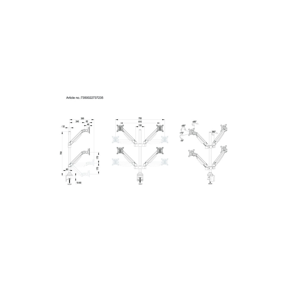 Produktbild för Multibrackets M VESA Gas Lift Arm Quad monteringssats - för 4 LCD-bildskärmar - svart