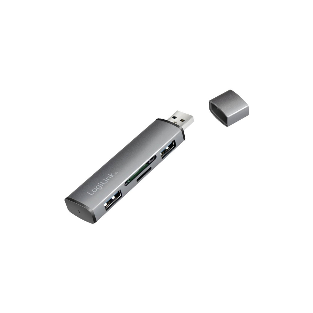 Produktbild för LogiLink USB 3.2 Gen 2 Hub, 2-port, USB-A, w/cardreader, alu...