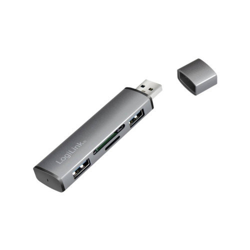 LogiLink LogiLink USB 3.2 Gen 2 Hub, 2-port, USB-A, w/cardreader, alu...