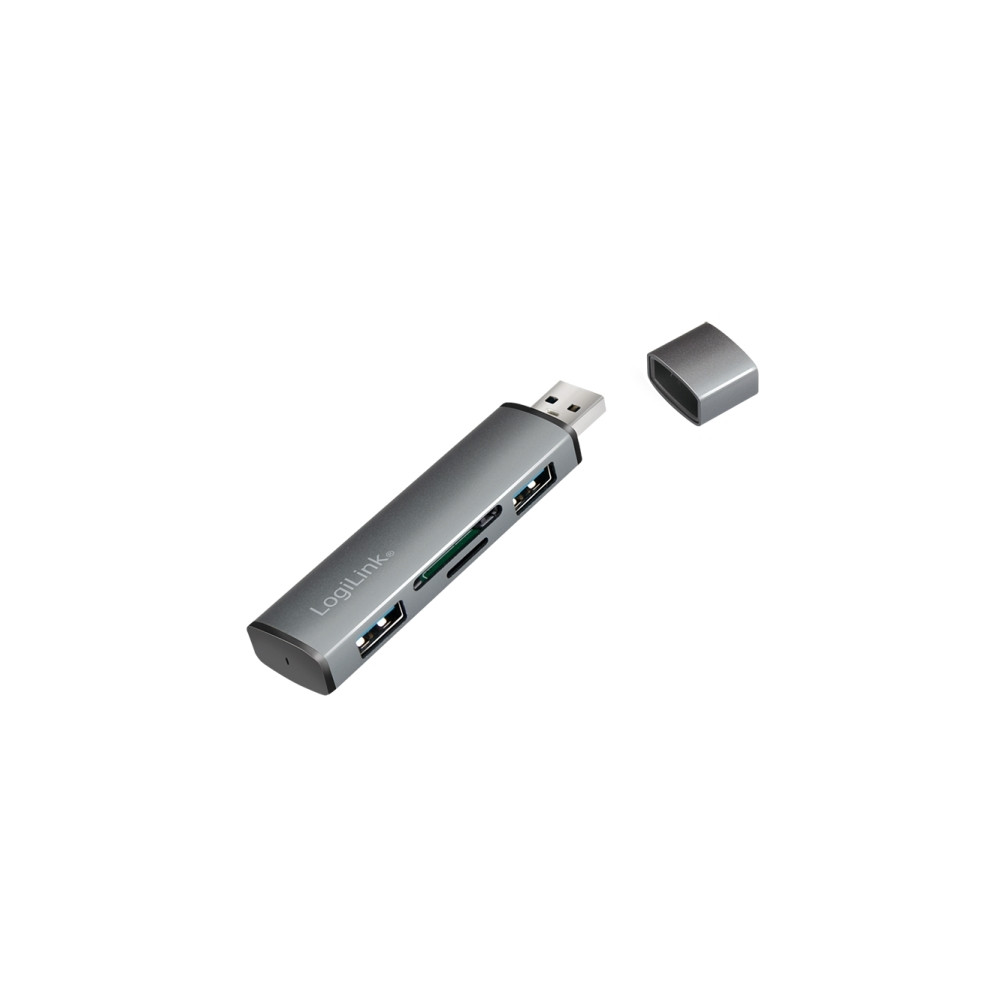 Produktbild för LogiLink USB 3.2 Gen 2 Hub, 2-port, USB-A, w/cardreader, alu...