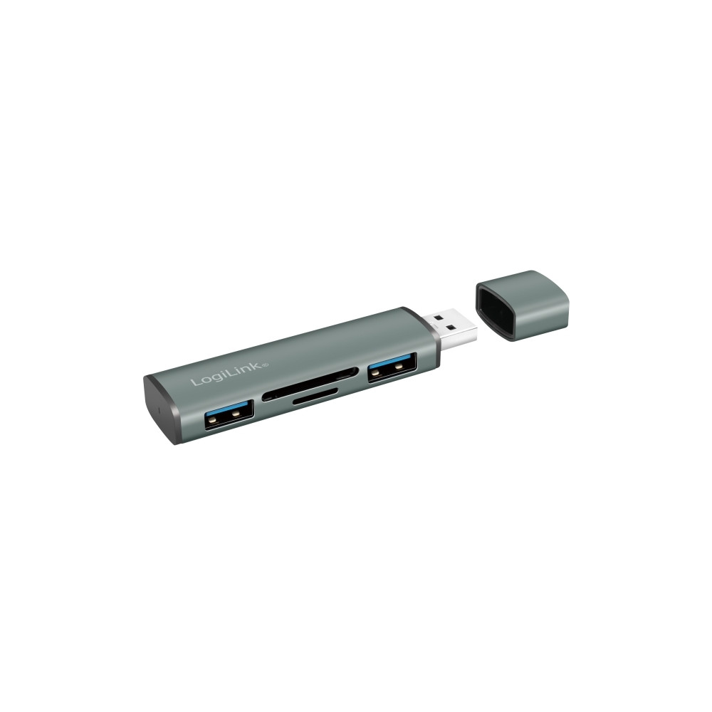 Produktbild för LogiLink USB 3.2 Gen 2 Hub, 2-port, USB-A, w/cardreader, alu...