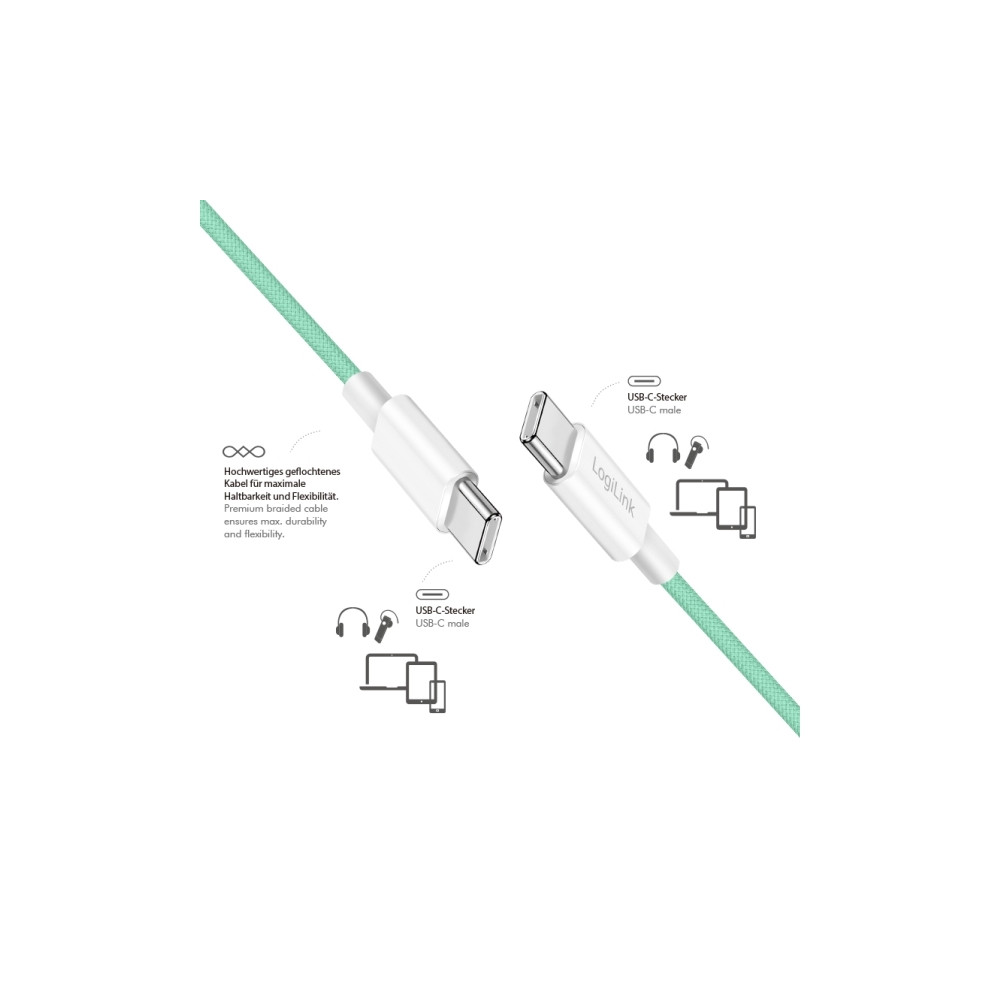 Produktbild för LogiLink CU0343, 0,5 m, USB C, USB C, USB 2.0, 0,48 Gbit/sek...