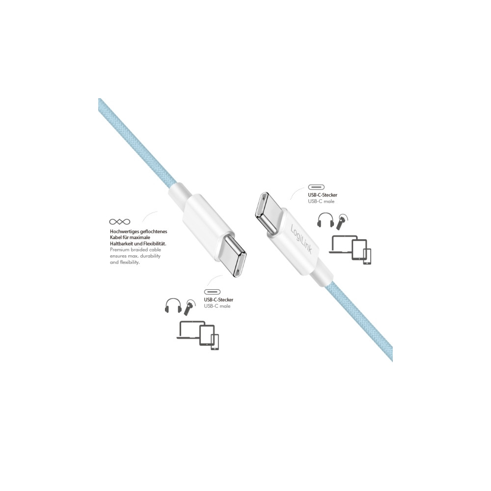 Produktbild för LogiLink CU0349, 0,5 m, USB C, USB C, USB 2.0, 0,48 Gbit/sek...