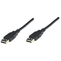 Produktbild för Manhattan USB-A to USB-A Cable, 1.8m, Male to Male, Black, 480 Mbps (USB 2.0), Hi-Speed USB, Lifetime Warranty, Polybag - USB-kabel - USB till USB - 1.8 m