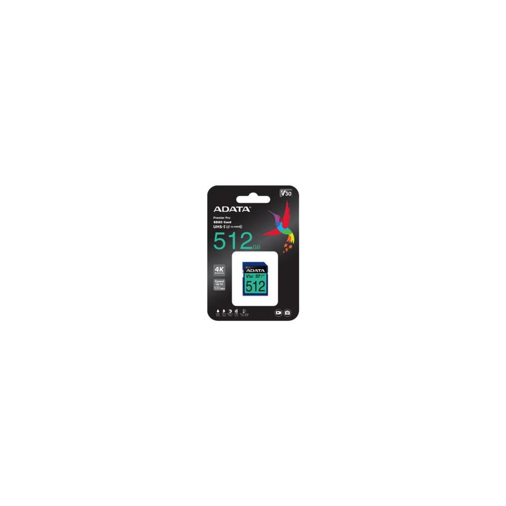 Produktbild för ADATA Premier Pro SDXC UHS-I U3 Class 10 (V30S) - flash-minneskort - 512 GB - SDXC UHS-I