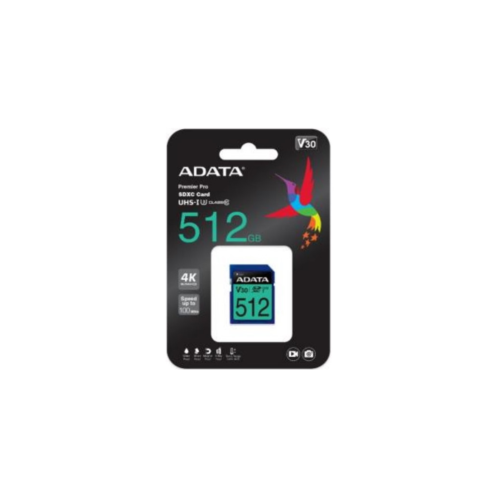 Produktbild för ADATA Premier Pro SDXC UHS-I U3 Class 10 (V30S) - flash-minneskort - 512 GB - SDXC UHS-I
