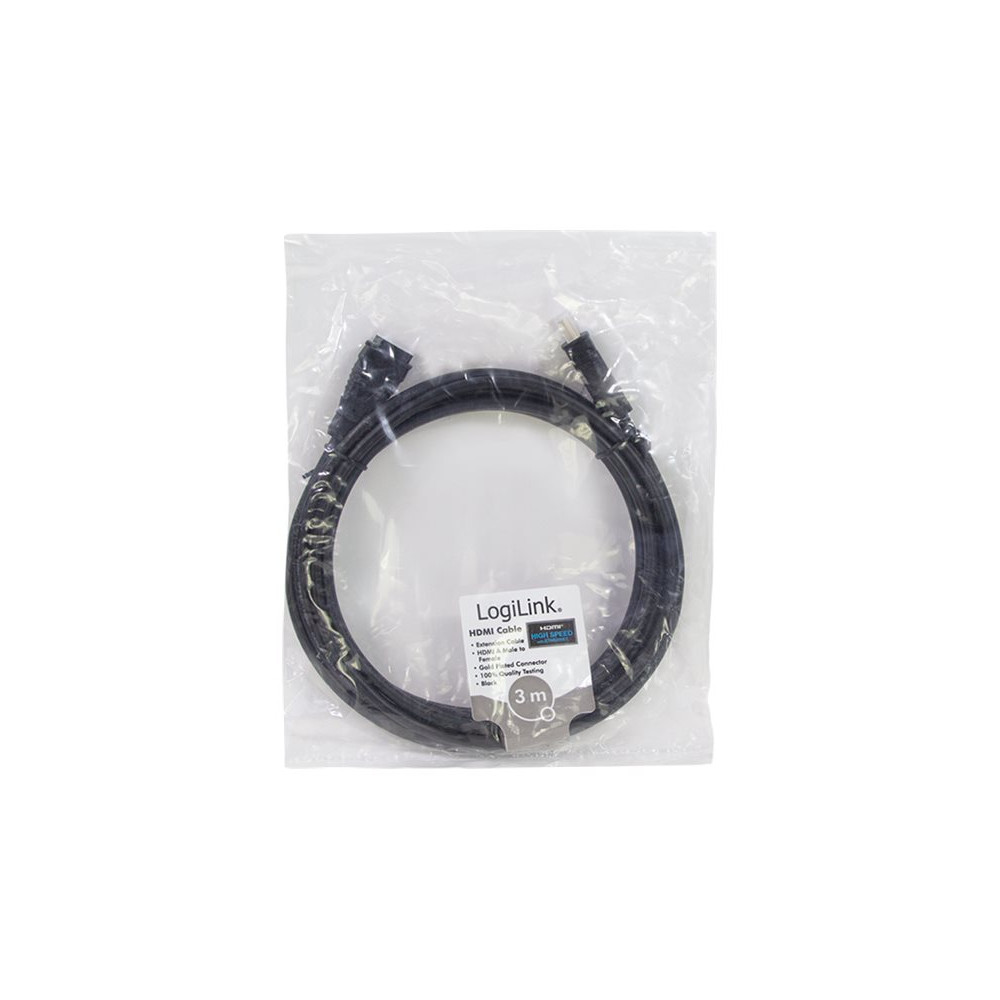 Produktbild för LogiLink High Speed with Ethernet - HDMI-förlängningskabel med Ethernet - 3 m