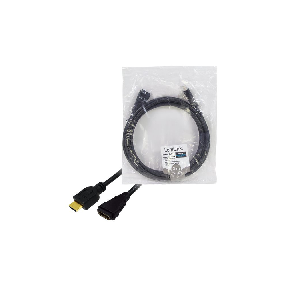 Produktbild för LogiLink High Speed with Ethernet - HDMI-förlängningskabel med Ethernet - 3 m